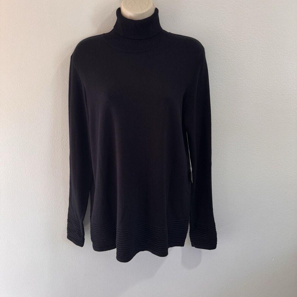 NWT Conrad C Sweater Turtleneck L Black Ribbed Knit Long Sleeve Soft Stretch